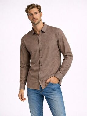 Lois Jeans Brown Geometric Jersey Cotton Button-Up – Size XXL EUC